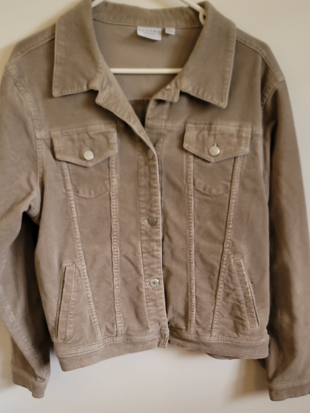 Women's Taupe Corduroy Jean Jacket - Casual Button-Front Layer